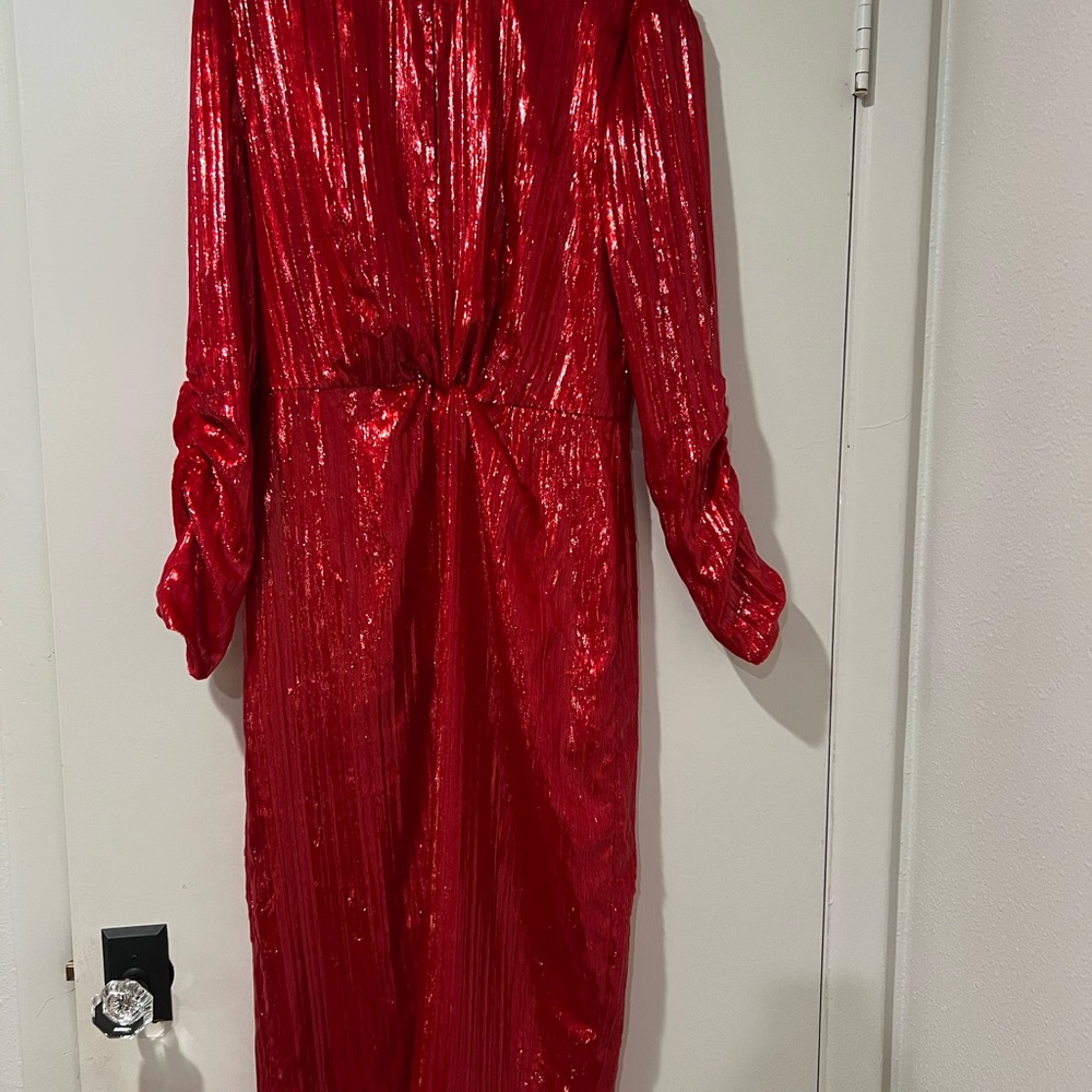 Diane Von Furstenberg Red Metallic Midi Dress size 8